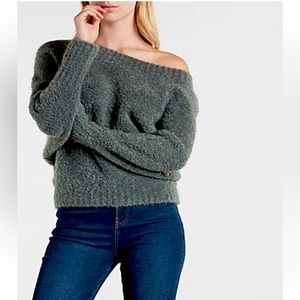 Express Boucle Off The Shoulder Sweater in Basil Size M